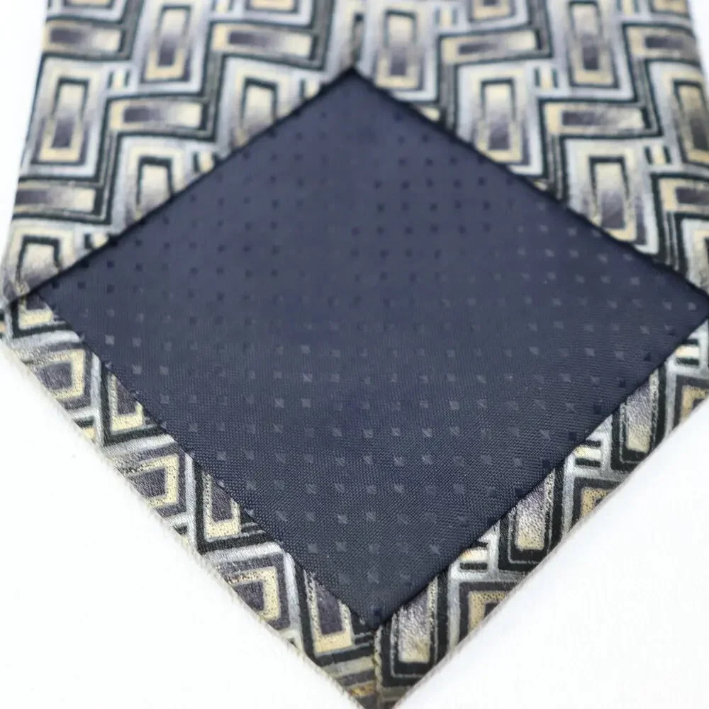 Vintage Pierre Cardin Tie Mens 60 in Silk Black White Gray Geo Stairs Wide